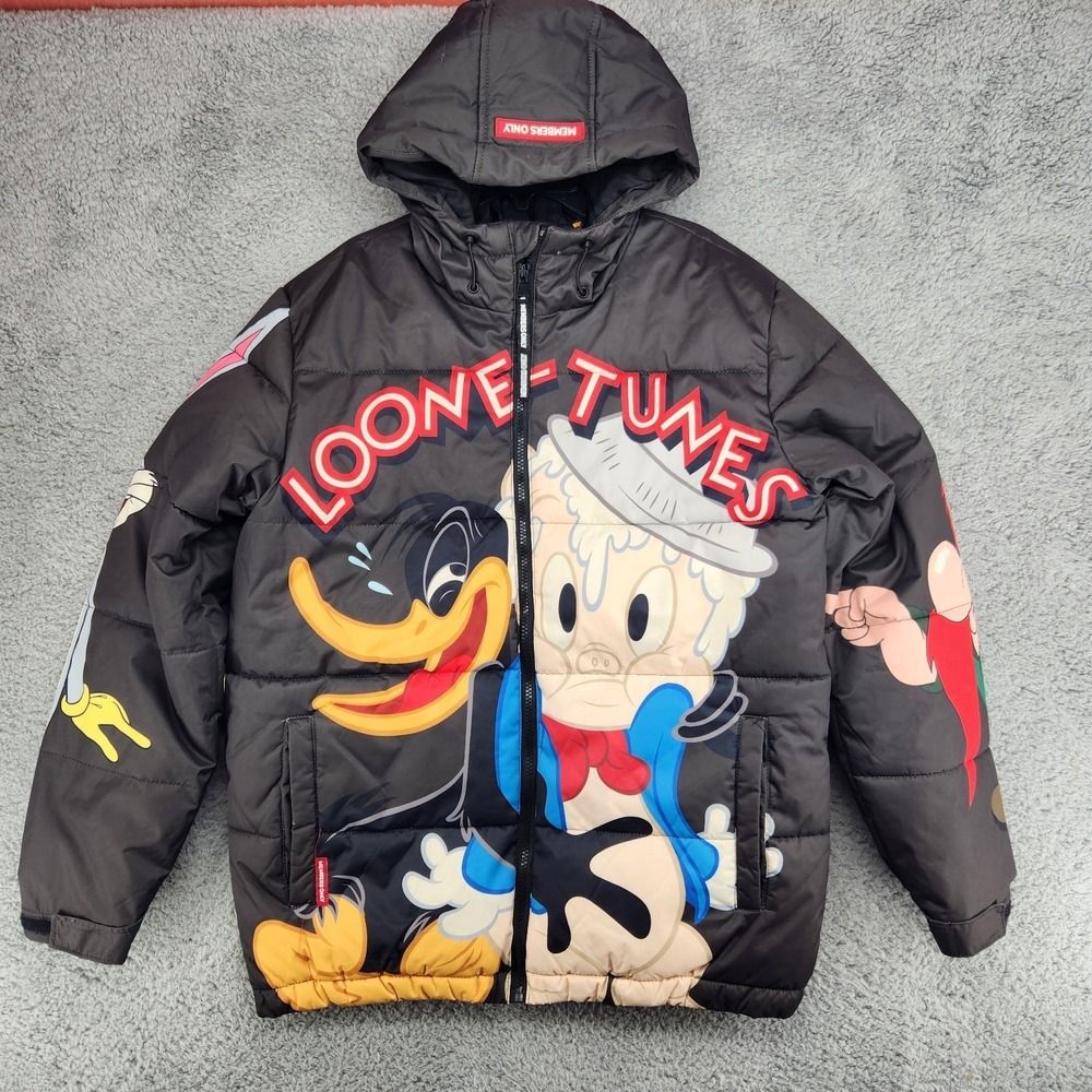 Members Only Looney Tunes Puffer Jacket Mens Size S "Whats Up Doc" Cartoons